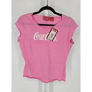 Vintage Y2K Coca Cola Juniors Sz L Short Sleeve T Shirt Pink Glitter NEW